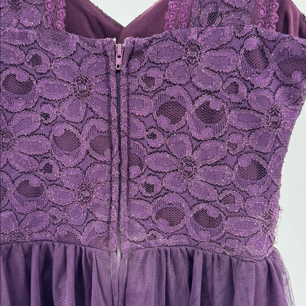 Deb Plum Purple Mini Dress lace tulle rhinestones open back 5 formal HOCO party
